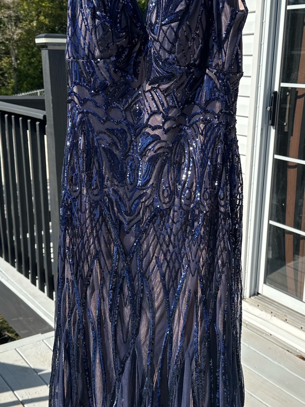 R&M Richards Navy Beaded Evening Gown with bolero